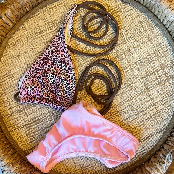 SOL Y ARENA 👙 Pink & Brown Animal Print Bikini | SZ S/P - Picture 2 of 11